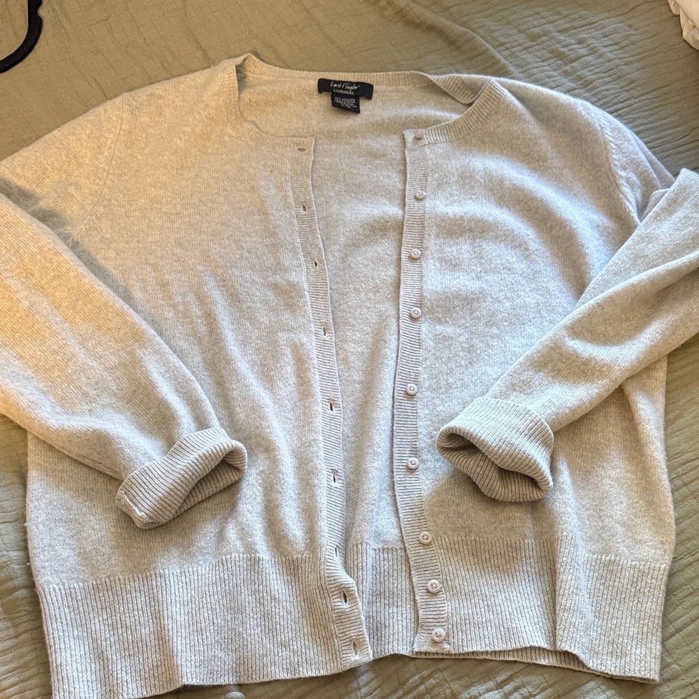 Lord & Taylor Soft Gray Button-Up Cardigan